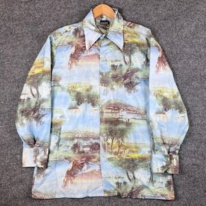 Vintage Ampersand Shirt Mens L Button Up Nature Abstract Art Disco Dagger 70s
